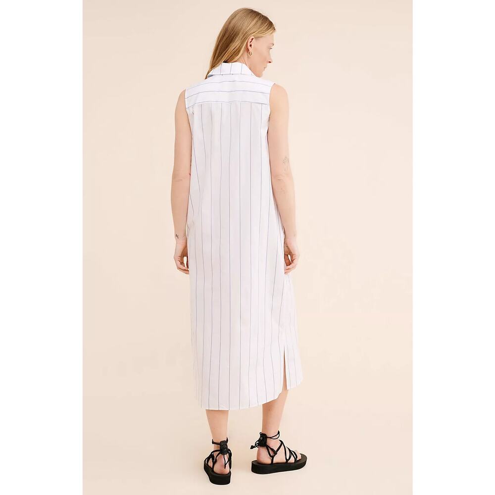 DONNI White Blue Striped Sleeveless Collared Neckline Button Front Dress Size L - Picture 3 of 11